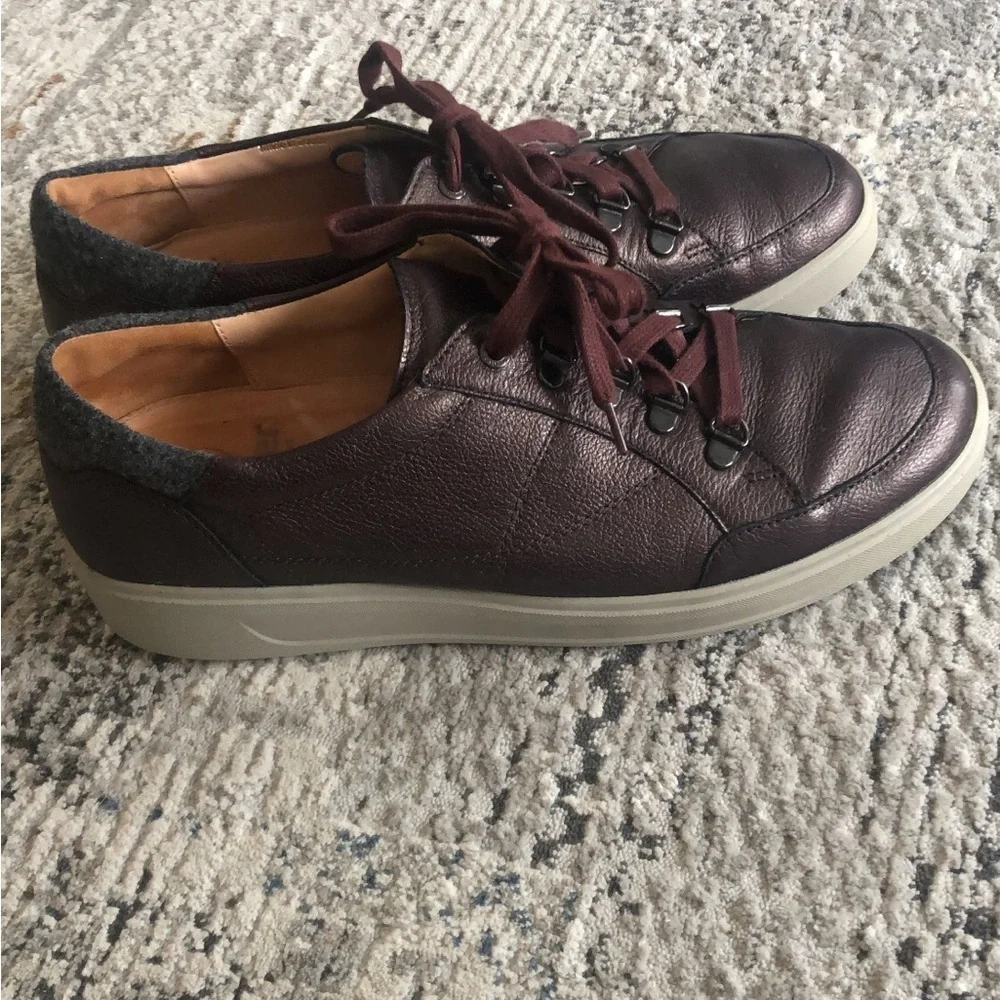 Ganter Shimmery Metallic Wine Genuine Leather Sneakers Lace Up Comfort Shoes